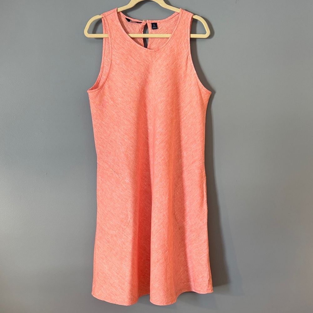 Linen Sleeveless Coral Dress Size L (14-16) NWOT 2 Side Pockets